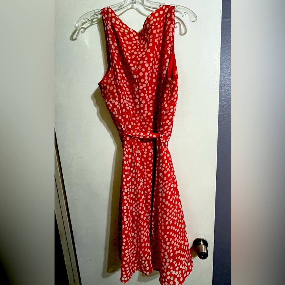 ILE New York Polka Dot Sleeveless Red Dress. Mild underarm discolorations.